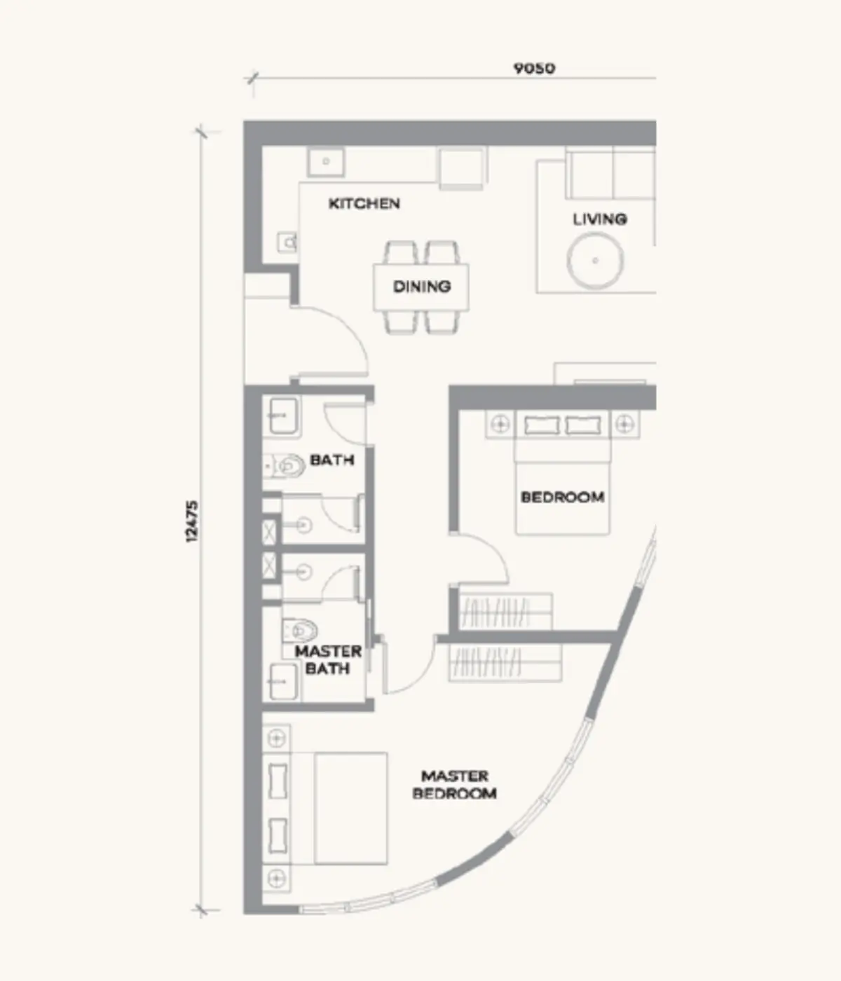 Kaia 869 sq ft layout, 2 Bedroom , 2 Bathroom