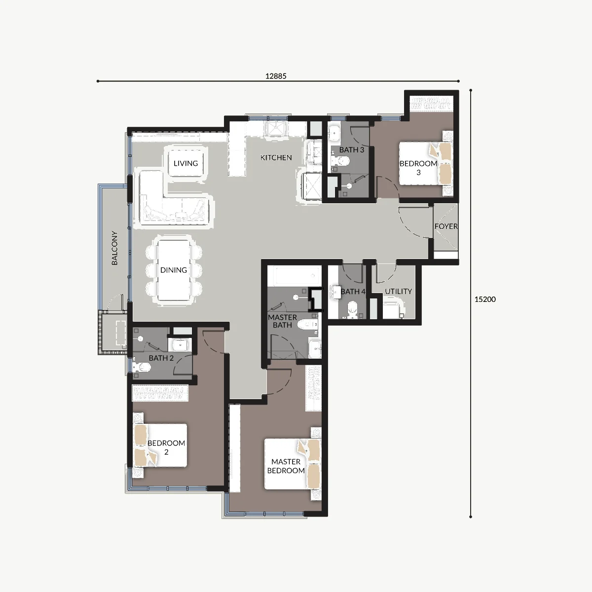 Talia 1,434 sq ft Type 1B layout, 3 Bedroom + Utility · 4 Bathroom