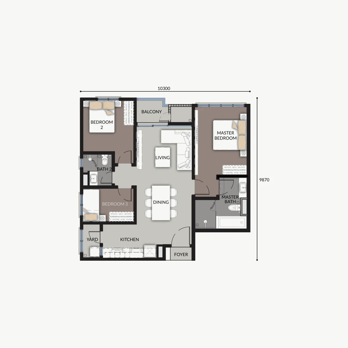Talia 978 sq ft Type 2A1 layout, 3 Bedroom · 2 Bathroom