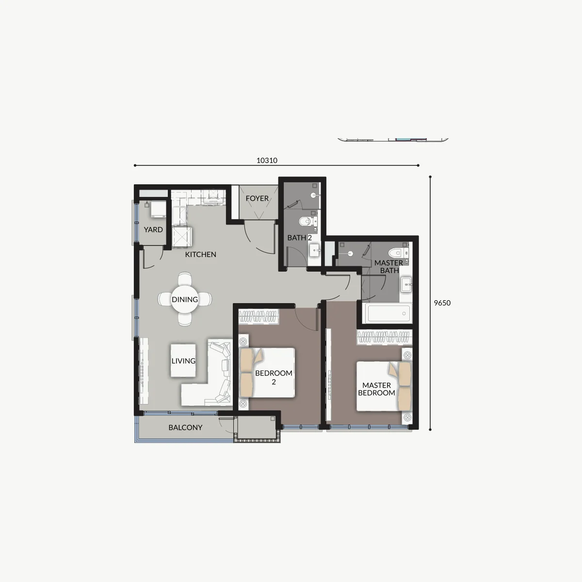 Talia 917 sq ft Type 2B1 layout, 2 Bedroom · 2 Bathroom