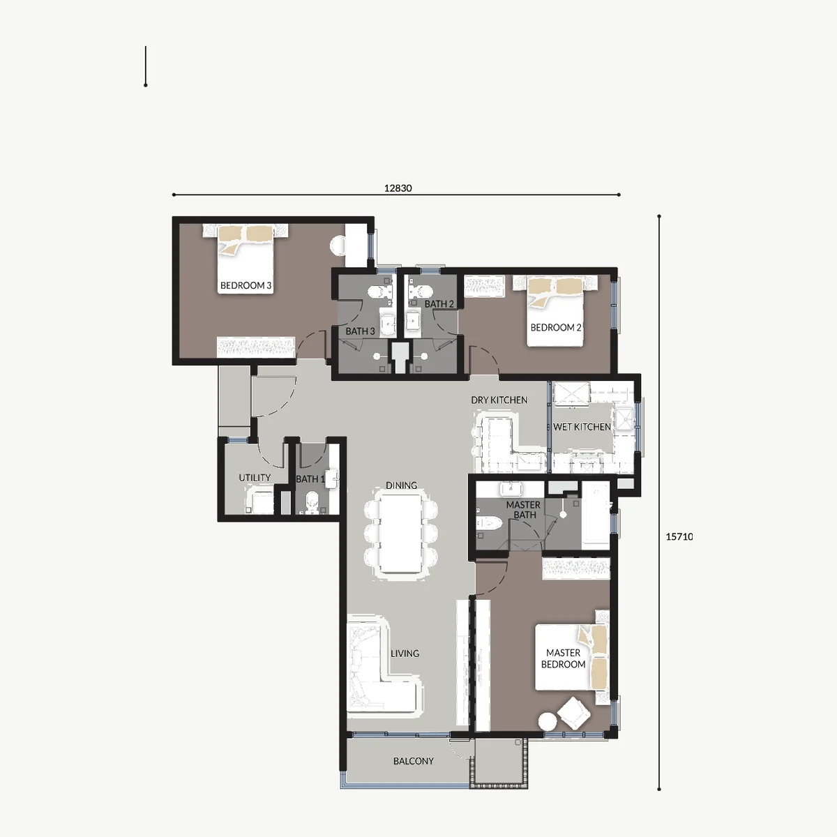 Talia 1,478 sq ft Type 3B layout, 3 Bedroom + Utility · 3 Bathroom