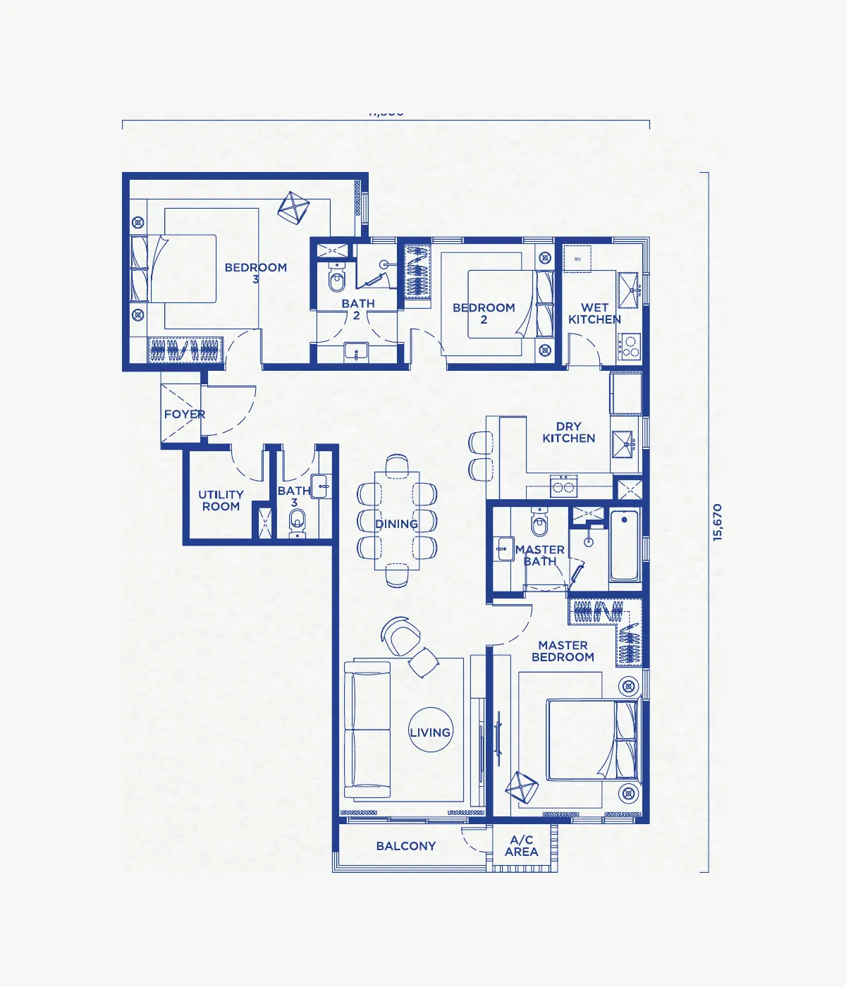 Talia 1,407 sq ft layout, 3 plus 1 bedroom, 3 bathroom