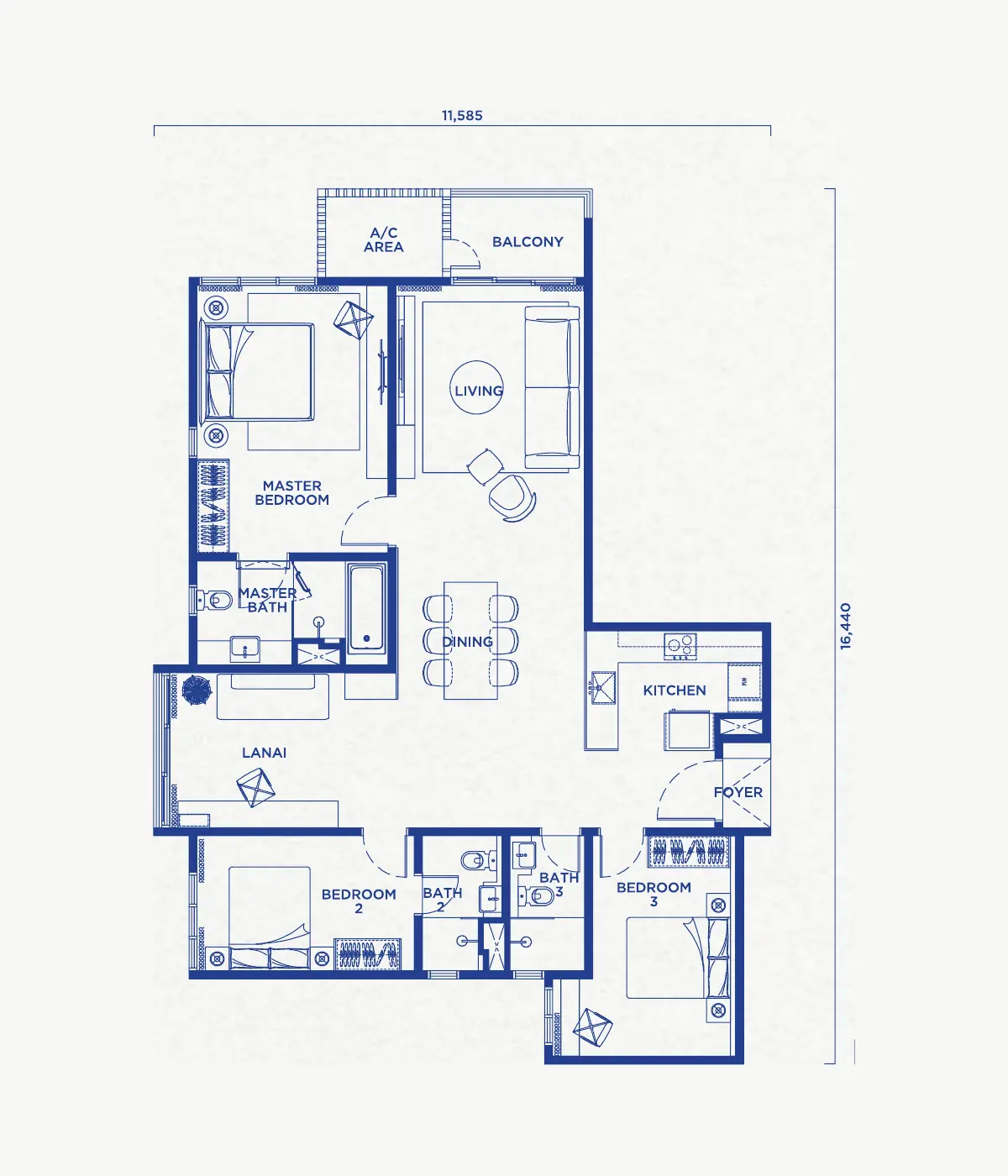 Talia 1,435 sq ft layout, 3 bedroom, 3 bathroom