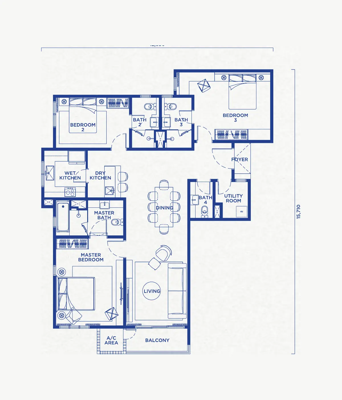 Talia 1,478 sq ft layout, 3 plus 1 bedroom, 4 bathroom