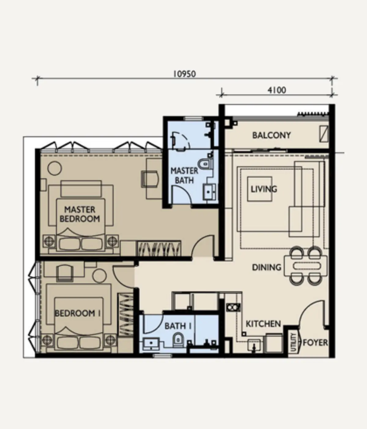 Three 8 965 sq ft layout, 2 Bedroom , 2 Bathroom